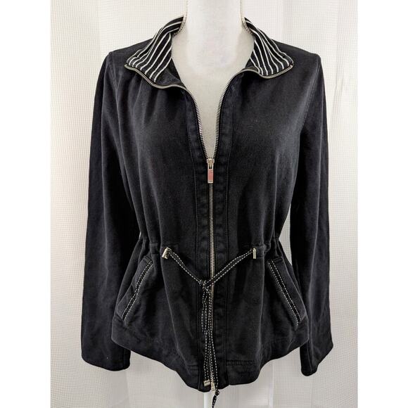 JONES NEW YORK SIG PETITE! BLACK, WHITE ZIPPER FRONT, SWEATSHIRT JACKET! SZ PM - Picture 4 of 9